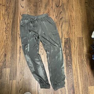 High rise satin cargo joggers